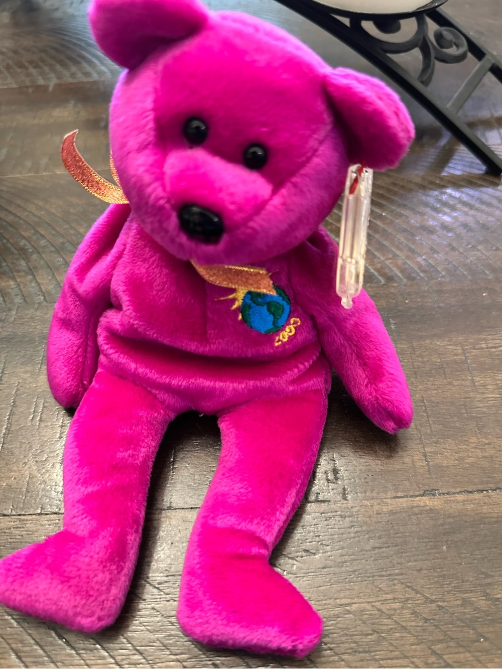 Ty Bright Pink “Millenium” Beanie Baby Bear with Embroidered 🌏 2000